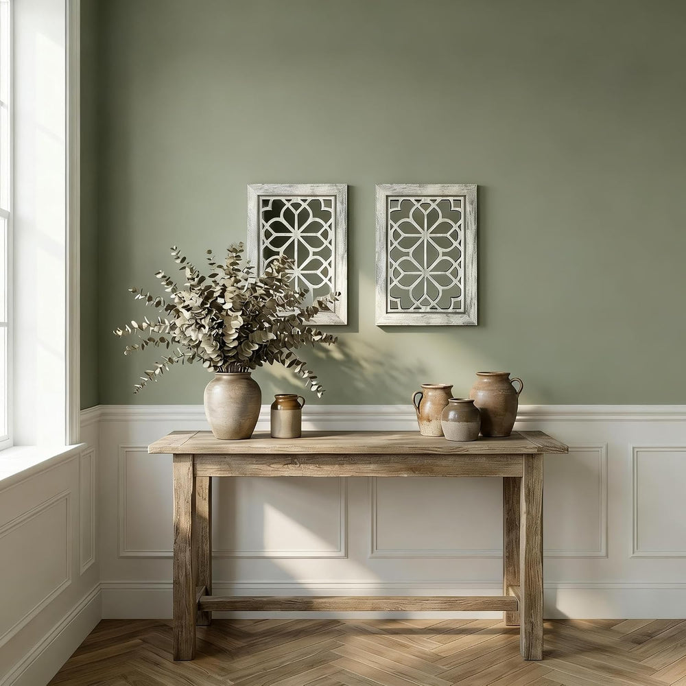 Set of 2 11x15 Inch Rectangular Shatterproof Grey Decorative Wall Mirrors, Bo...