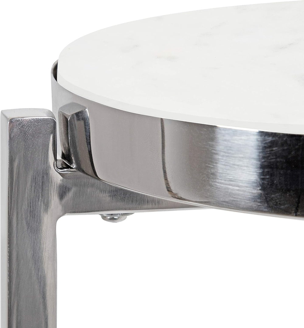 Kate and Laurel Aguilar Glam Round Drink Table, 8 x 8 x 23, Silver and White,...