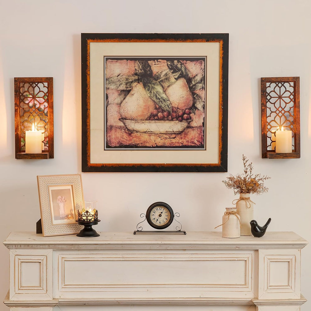 Wall Candle Holder Set of 2 with RealMirror, Distressed Brown