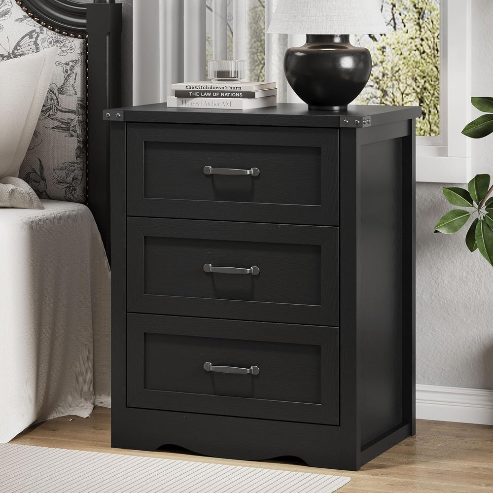Nightstand with 3 Drawers, 24" Wide Farmhouse Bedside End Table, Rustic ...