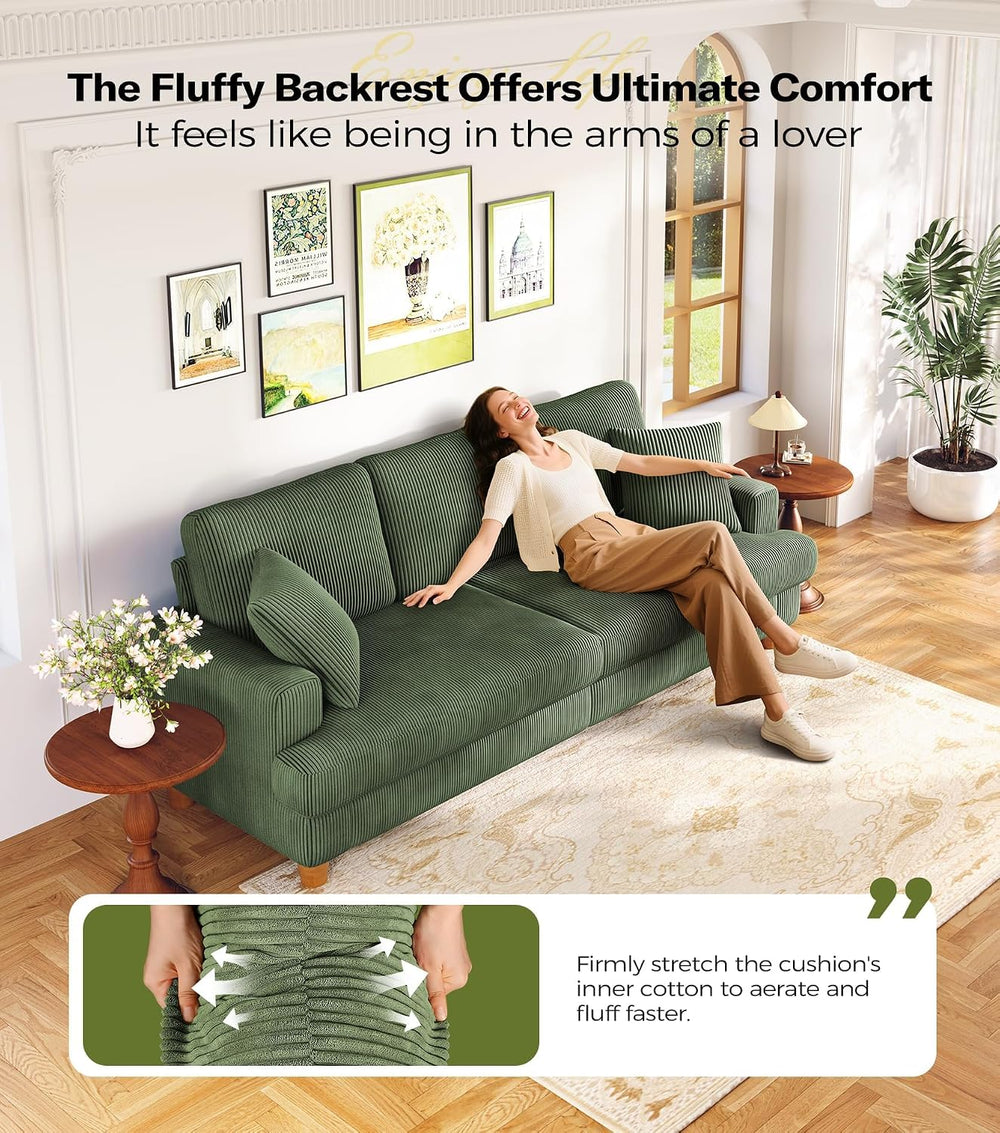 Kidirect 87in Corduroy Couch, 3 Seater Sofa, Sofas & Couches, Green Couch