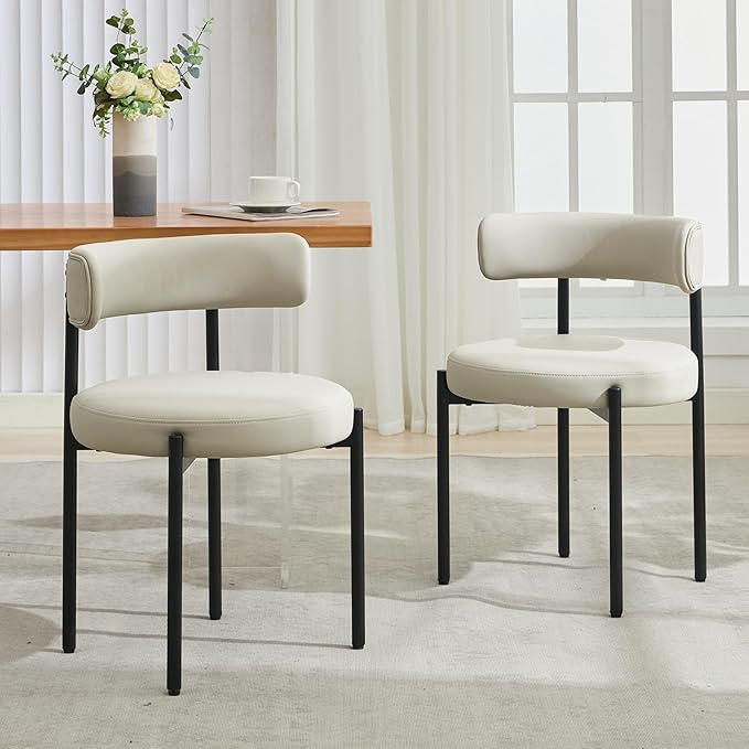 Faux Leather Dining Chairs Set of 4, Mid Century Modern Dining Room Chairs wi...