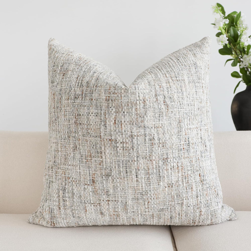Textured Chenille Throw Pillow Cover 26x26 Inch Soft Neutral Woven Euro Shams...