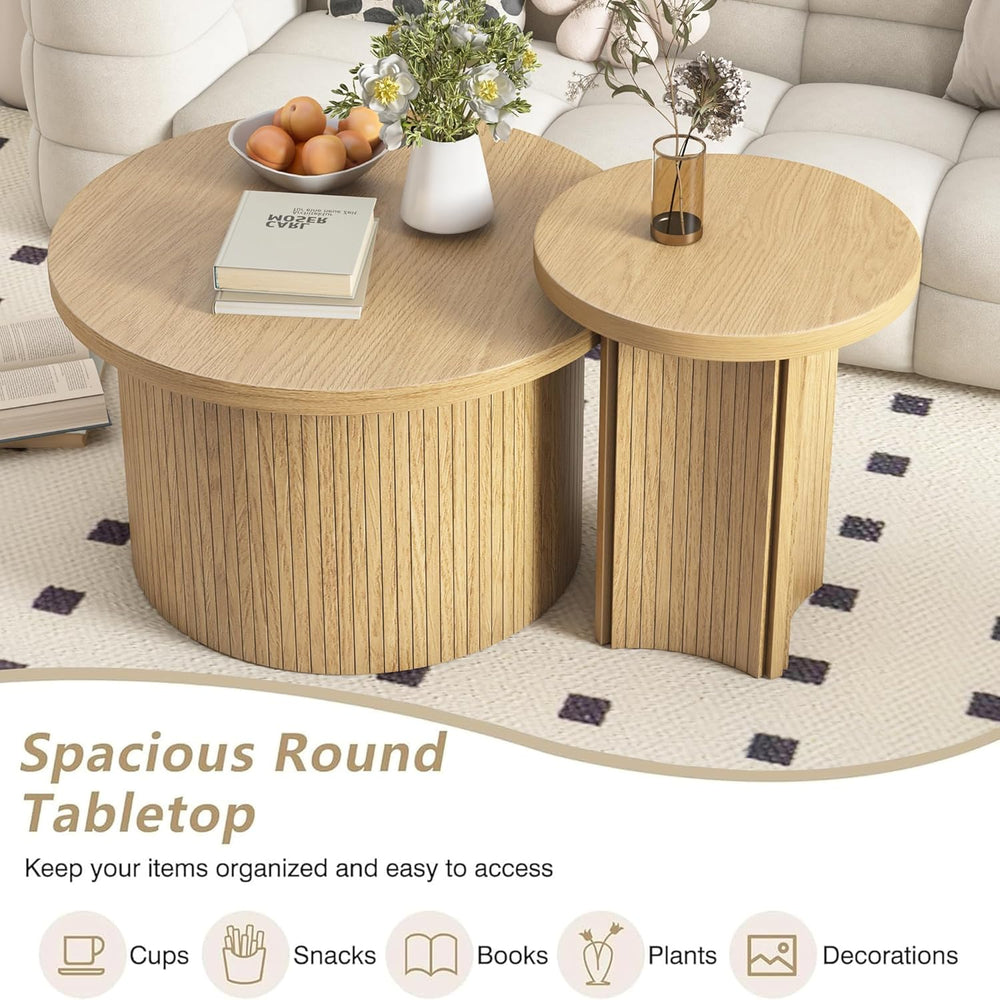 Mxtxmy Set of 2 Nesting Coffee Tables Farmhouse,Round Coffee Table Living Roo...