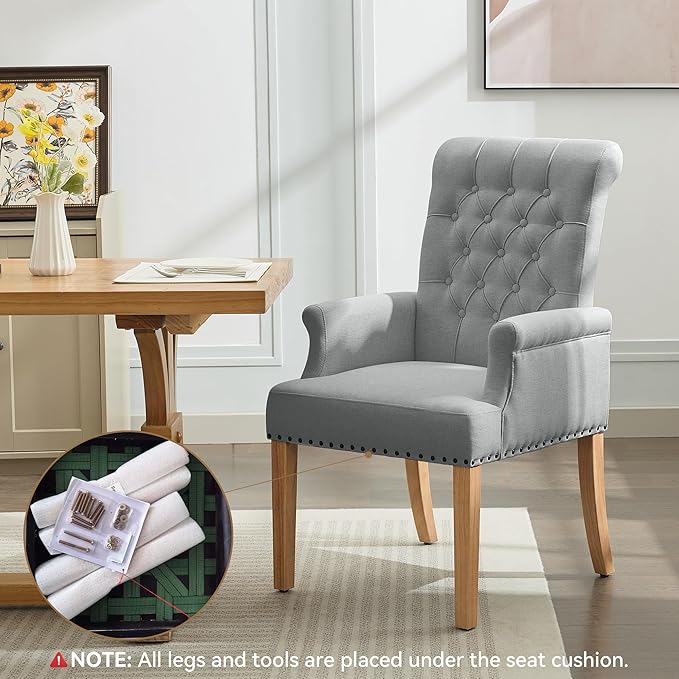 Fabric Dining Chair with Arms, Upholstered Tufted High Back Dining Room Chair...