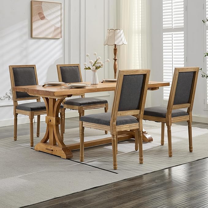 French Country Dining Chairs Set of 2, Gray Kitchen & Dining Room Chairs ...