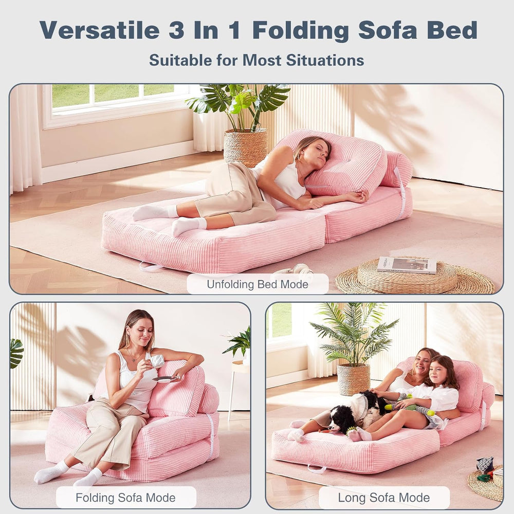 Futon Sofa Bed Chair - Convertible Sleeper Bed for Small Space, No Assembly R...