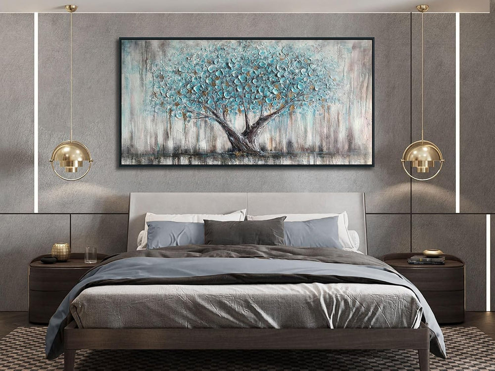 Arjun Framed Blue Tree Canvas Wall Art Extra Large Tree of Life Teal 58x29