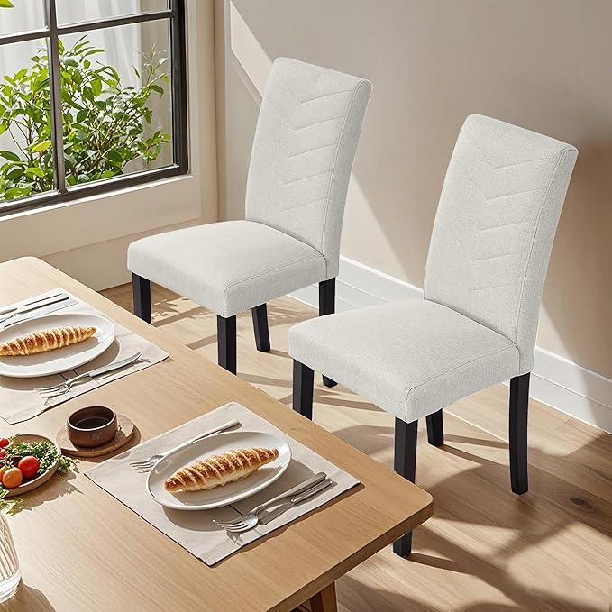 VECELO Upholstered Dining Chairs Set of 2, Fabric Wood Legs High Back for Kit...