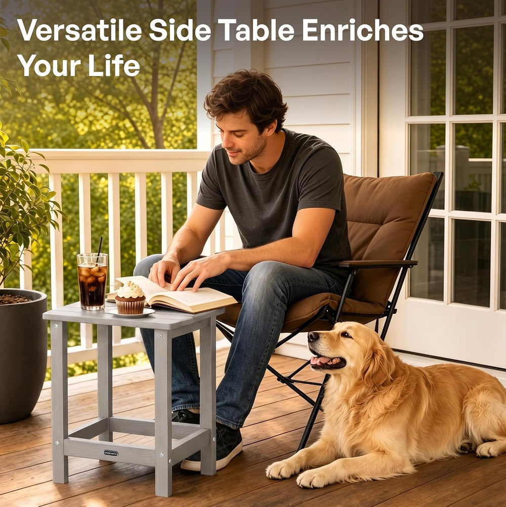 Square Outdoor Side Table, Patio End Table for Adirondack Chair, Gray