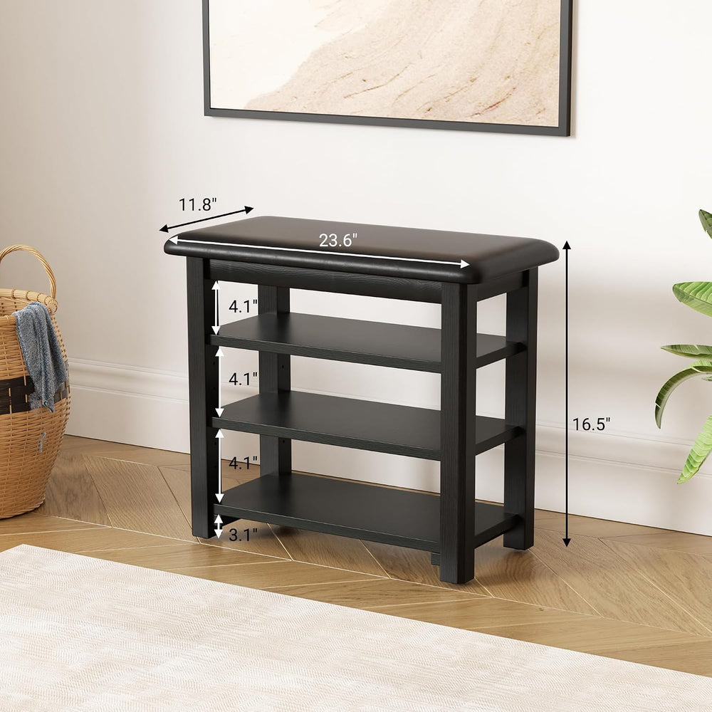 Shoe Rack Bench with Leather Cushion 3-Tier Shoe Rack Organizer for Entryway ...