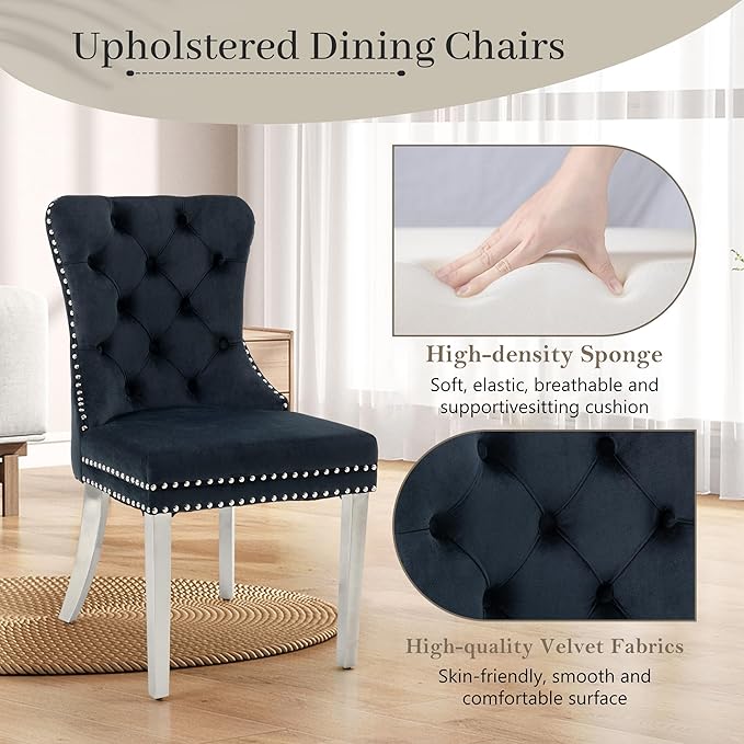 KCC Velvet Dining Chairs Set of 6, Upholstered High-end Tufted Dining Room Ch...