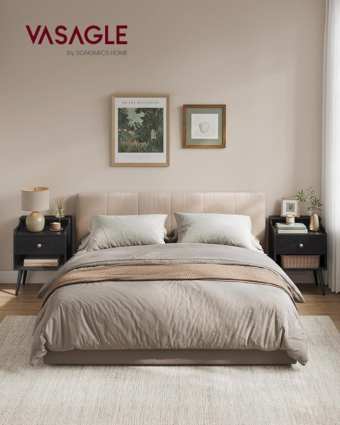 VASAGLE Nightstands, Set of 2, Bedside Tables with Hidden Drawers, Mid-Centur...