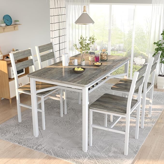 Hooseng Dining Table Set for 4, Wood Kitchen Table Chairs Set with Storage, F...