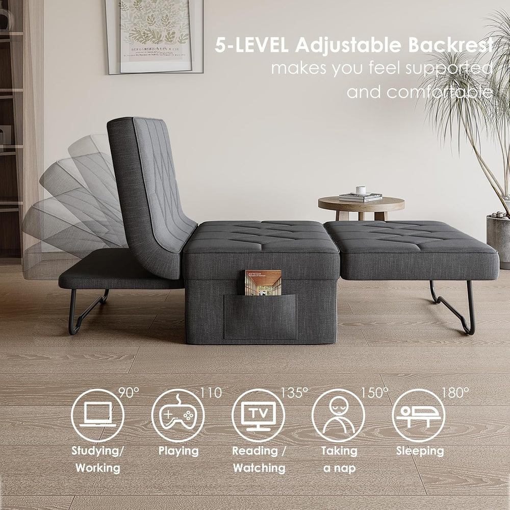 Ottoman Bed Sleeper, 28" Convertible Sleeper Chair Bed, Dark Grey