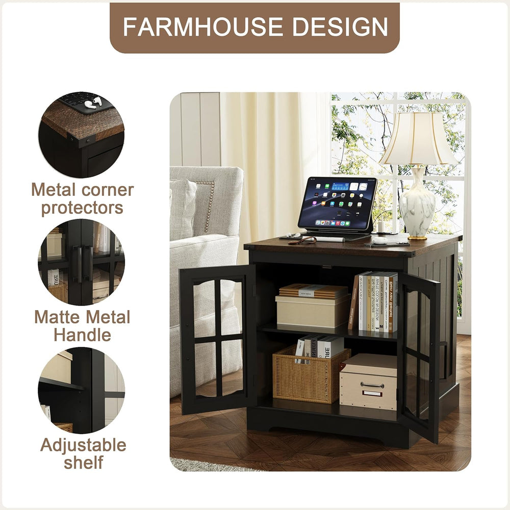 ChooChoo Farmhouse End Table Set of 2, 24" Large Sofa Side Table with Ch...