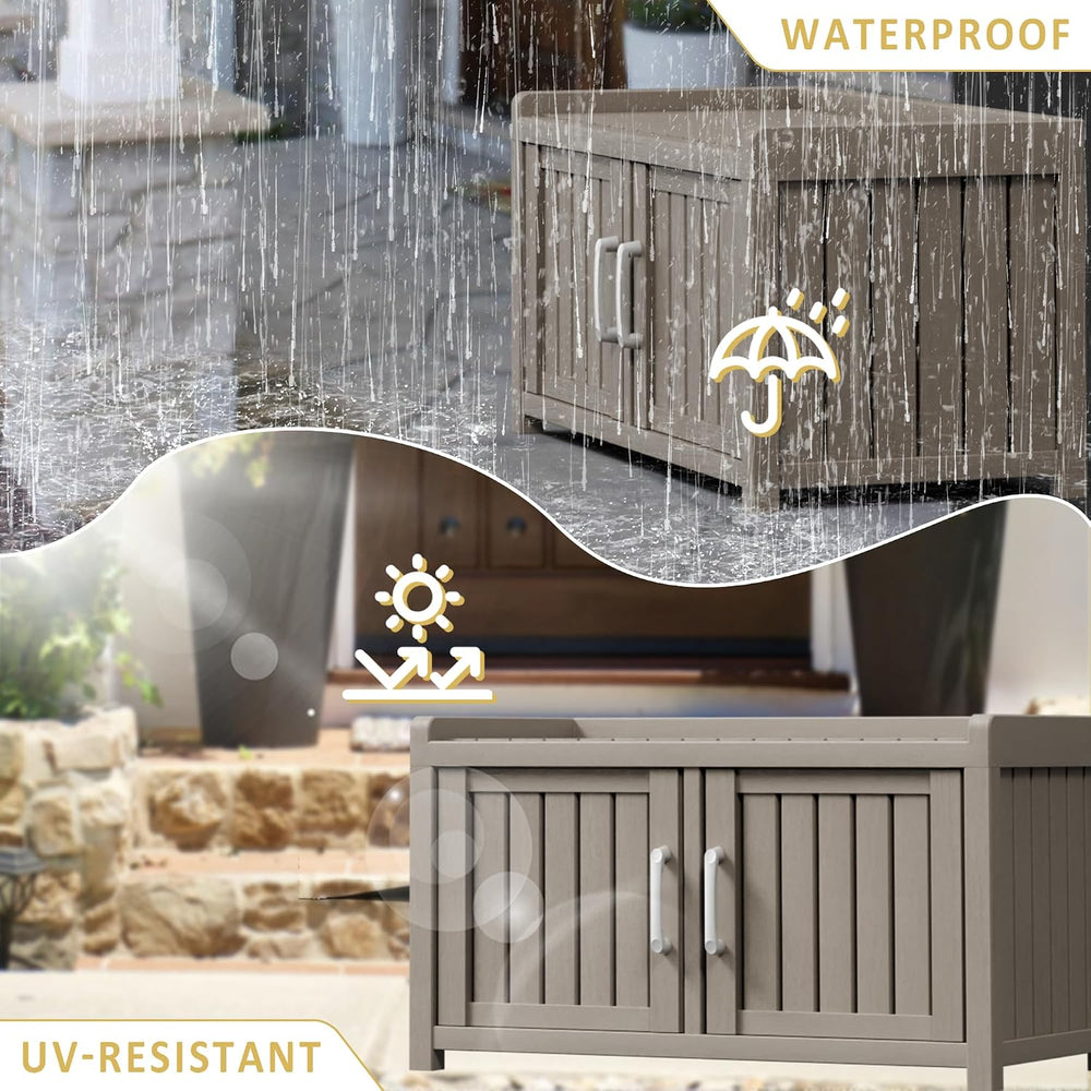Storage Bench - 2 Doors Waterproof Resin Shoe Bench with Adjustable Shelves -...