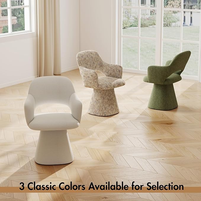 360° Swivel Dining Chair with Arms, Chenille Upholstered Barrel Accent Kitche...