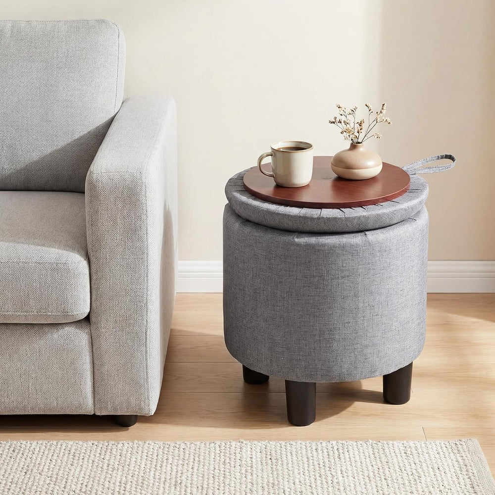 GIANTEX Round Storage Ottoman with Removable Lid & Sturdy Legs, Gray | Li...