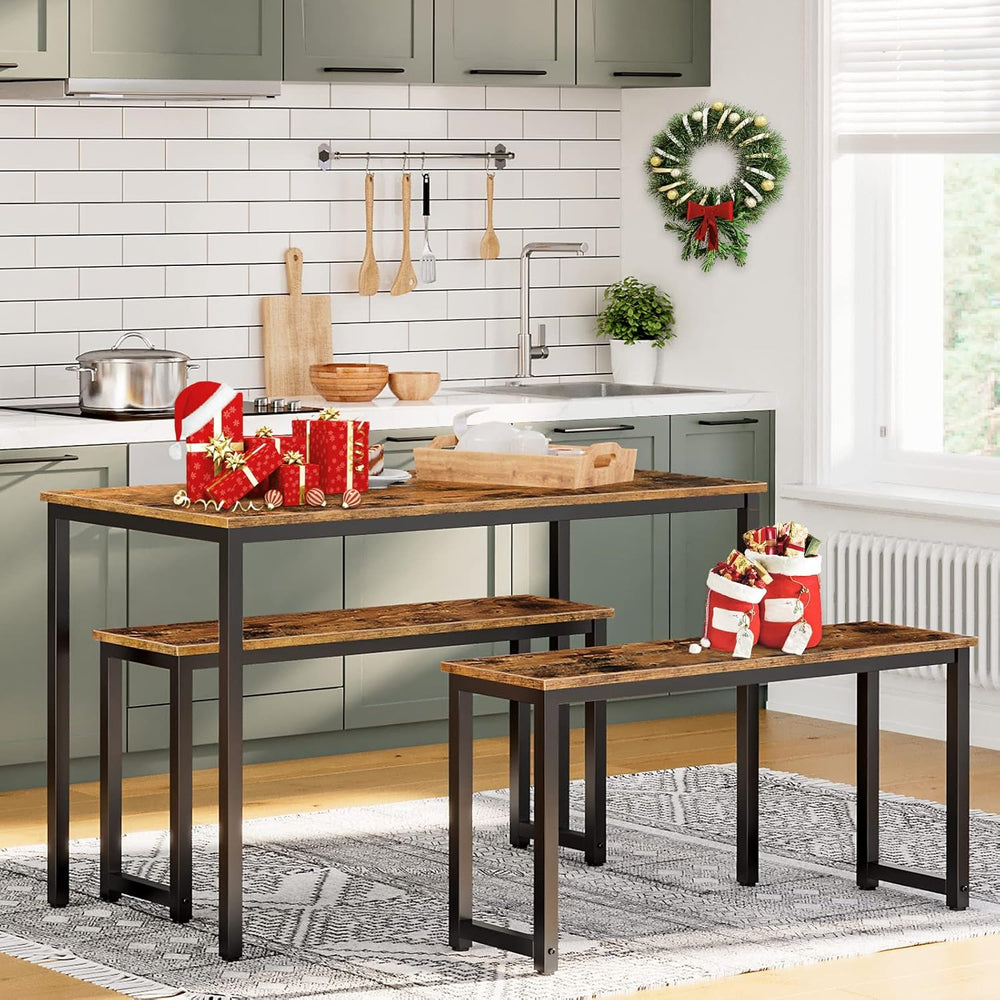 HOOBRO Dining Benches, Pair of 2 Industrial Style Indoor Benches, Durable Met...