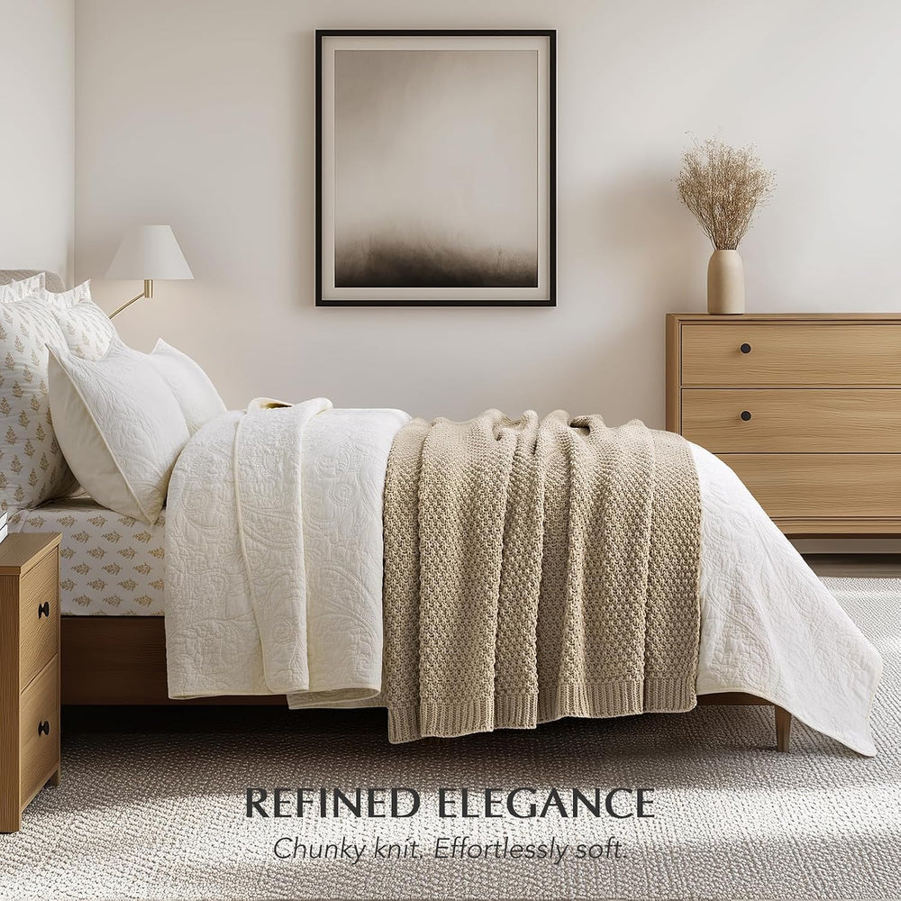 EVERGRACEHOME Chunky Chenille Knit Throw Blanket, 50 x 60, Sand Dune