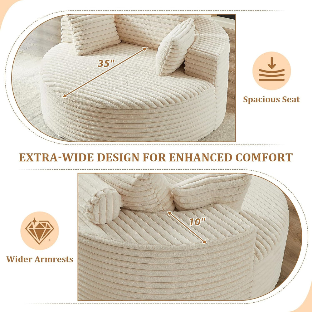 Oversized Round Chair Lounge Chaise Indoor, 55'' Single Sofa Beige