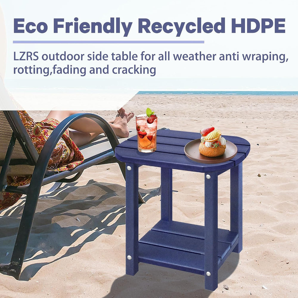 LZRS 2-Tier Patio Side Table, Heavy Duty HDPE Outdoor End Table with Wood Tex...