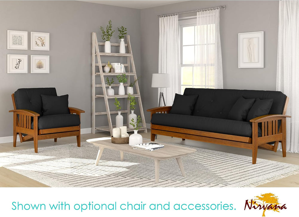 Westfield Futon Set - Queen Size, Frame, 8" Mattress, Twill Black Cover