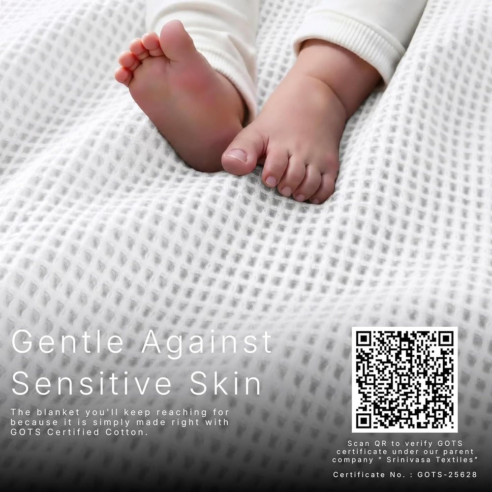 GOTS Certified 108"X90" King 100% Organic Cotton Waffle Blanket-White