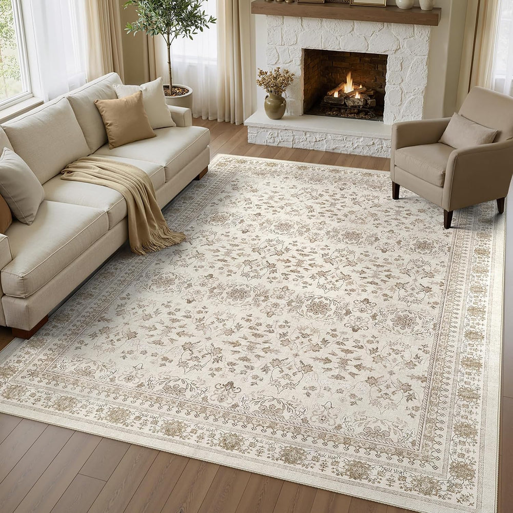 WITSHOCK 10x14 Area Rugs for Living Room Washable Vintage Rug Beige/Brown