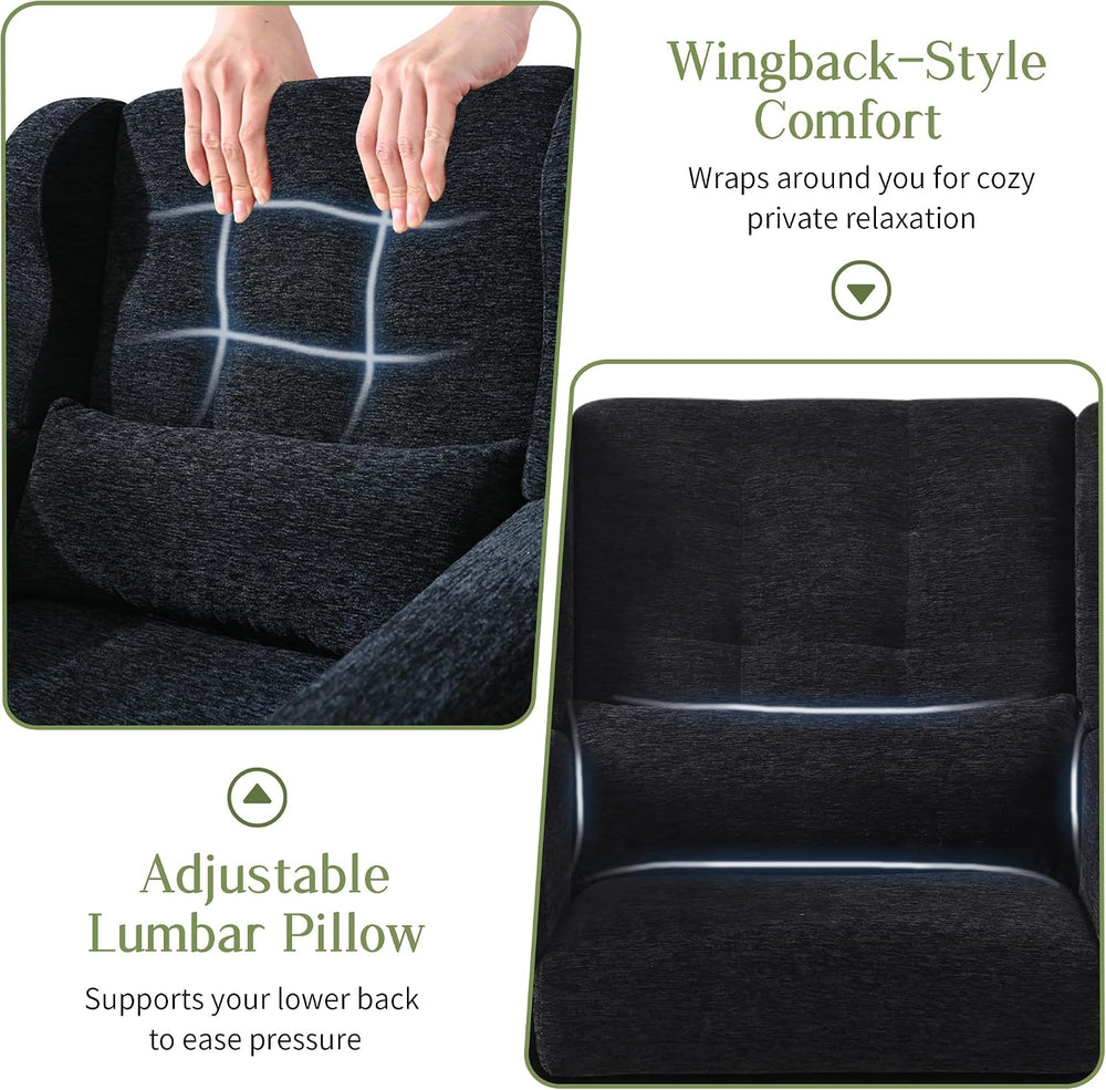 cinkehome Accent Arm Chairs for Living Room, Black Chenille Upholstered Morde...