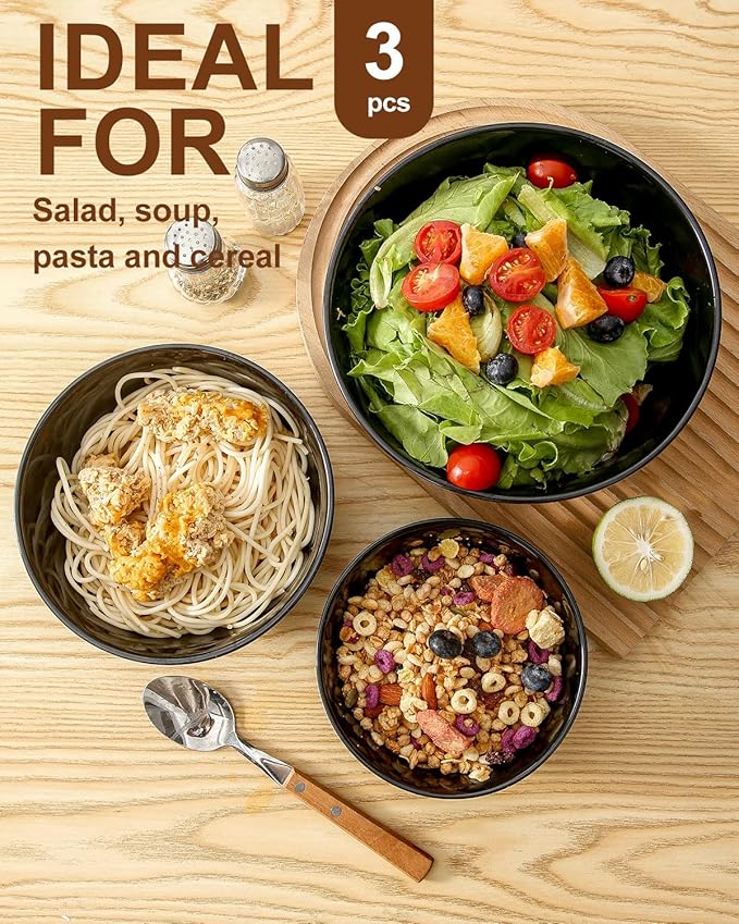HASENSE Mixing Bowls of 3, Porcelain Ribbed Bowls 1.5/1/0.5 Qt