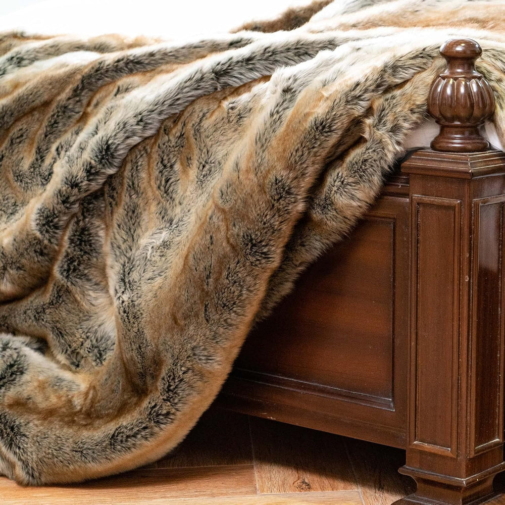 Battilo Large Brown Faux Fur Throw Blanket For Bed, 60"x80", Elegant