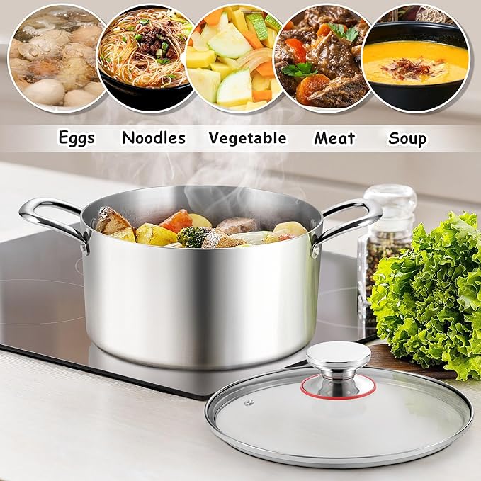 E-far 6 Quart Stock Pot, Tri-Ply Stainless Steel Cooking Pot