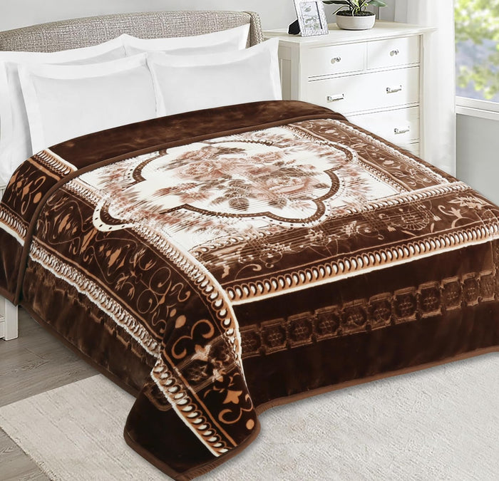 Nestl Korean Mink Blanket King Size - 12 Lbs Velvet Fleece Korean Blanket - 2 Ply Warm & Thick Winter Blanket - Wrinkle & Fade Resistant - 87 x 94 Inches (Brown)