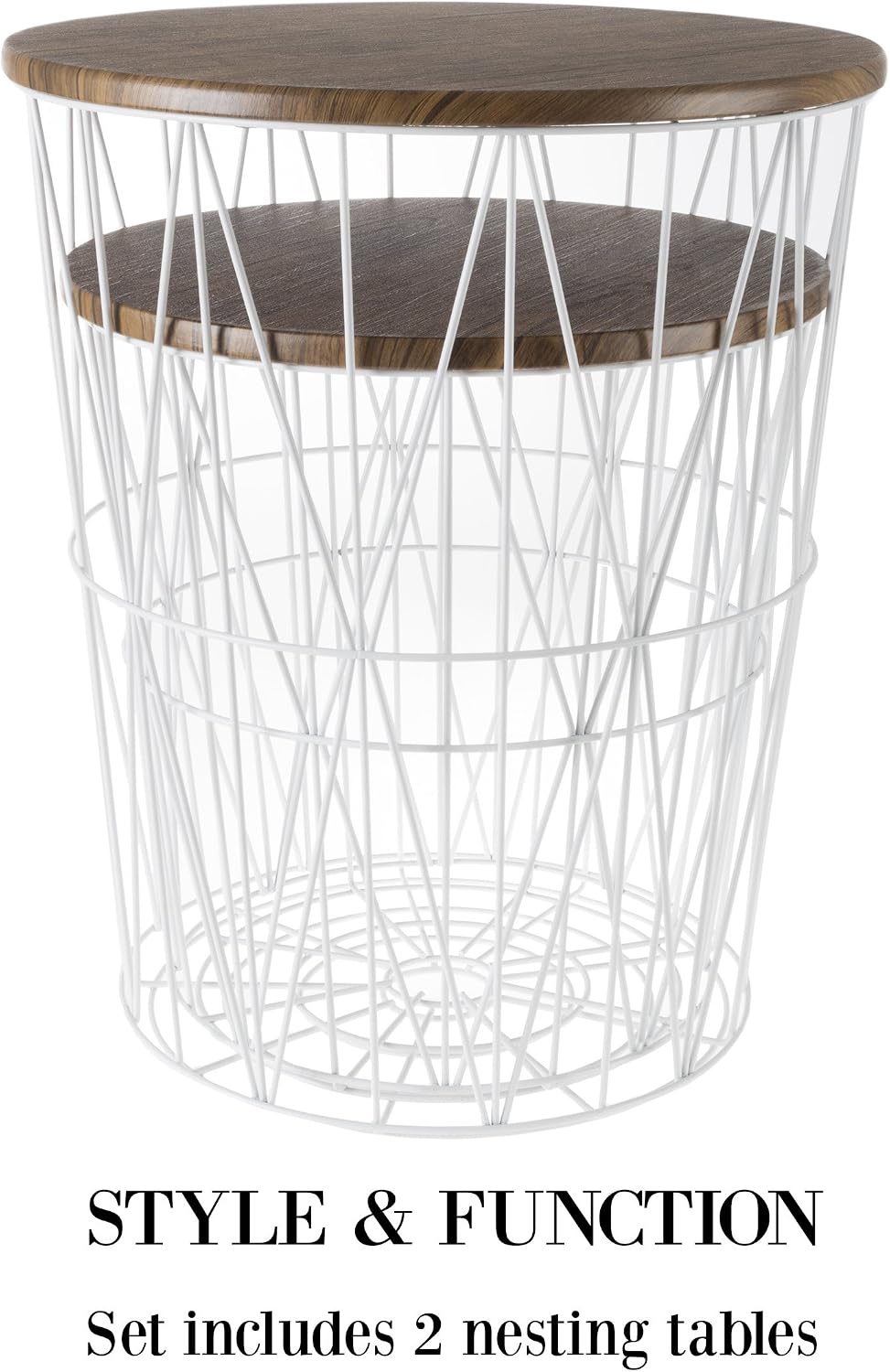 End Tables Set of 2 - Nesting Tables with Removable Wood Tops and Metal Wire ...
