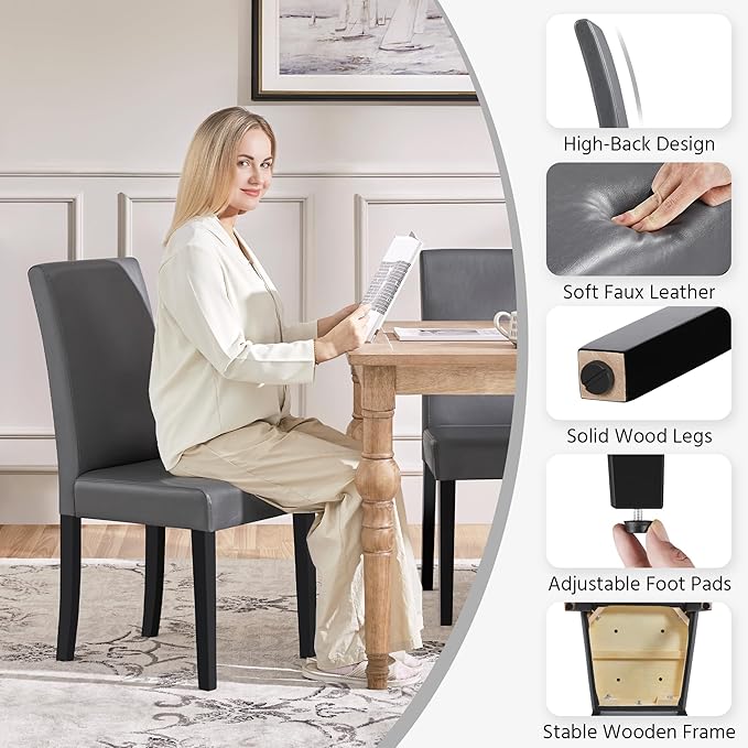Yaheetech Dining Chairs Set of 4 PU Leather Upholstered Parsons Dining Chairs...