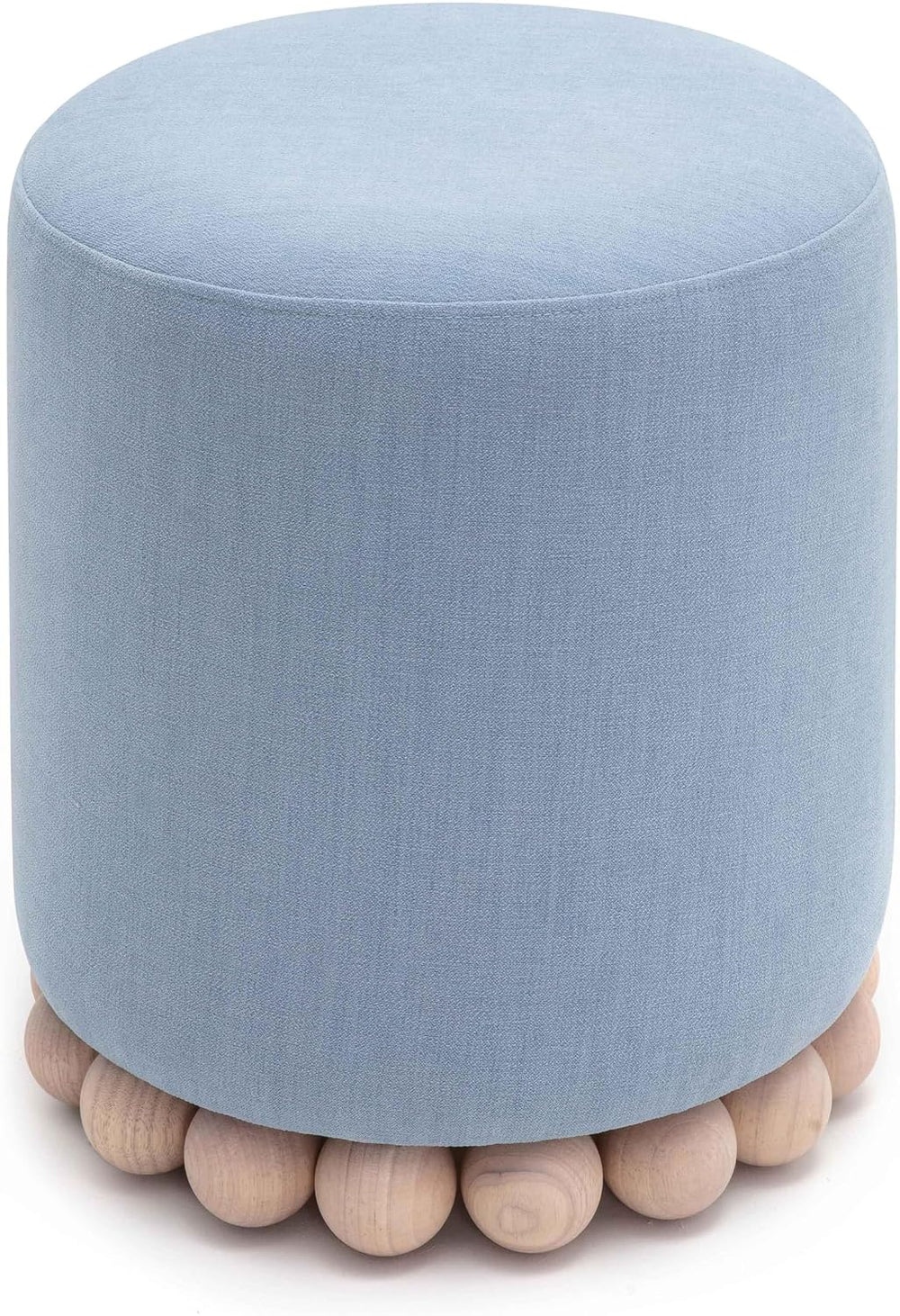 First of a Kind Ottoman Foot Rest - Faded Blue Round Ottoman Stool with Solid...