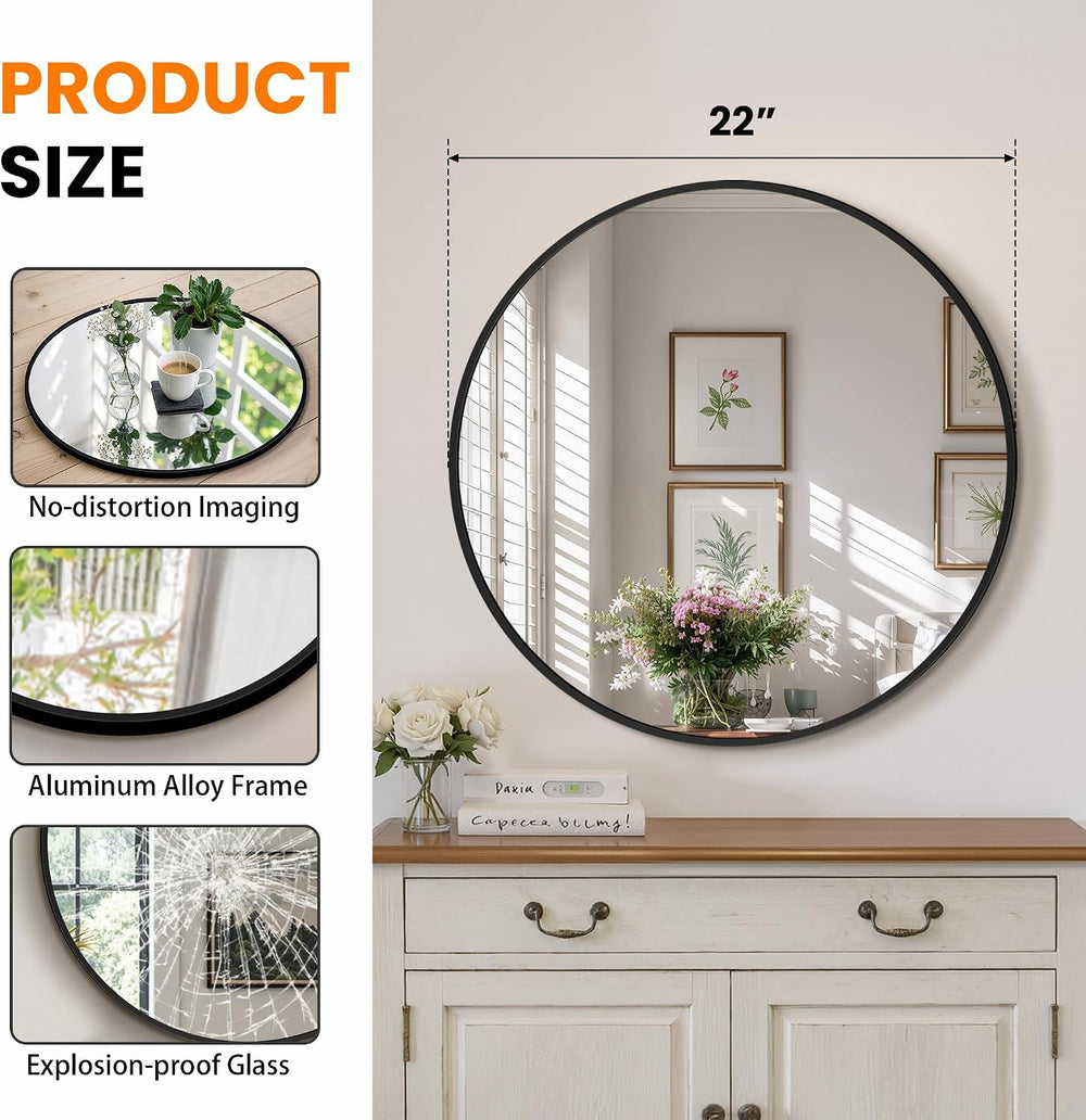 Black Round Bathroom Mirror, 2 Pack 22” Vanity Circle Wall Mirror