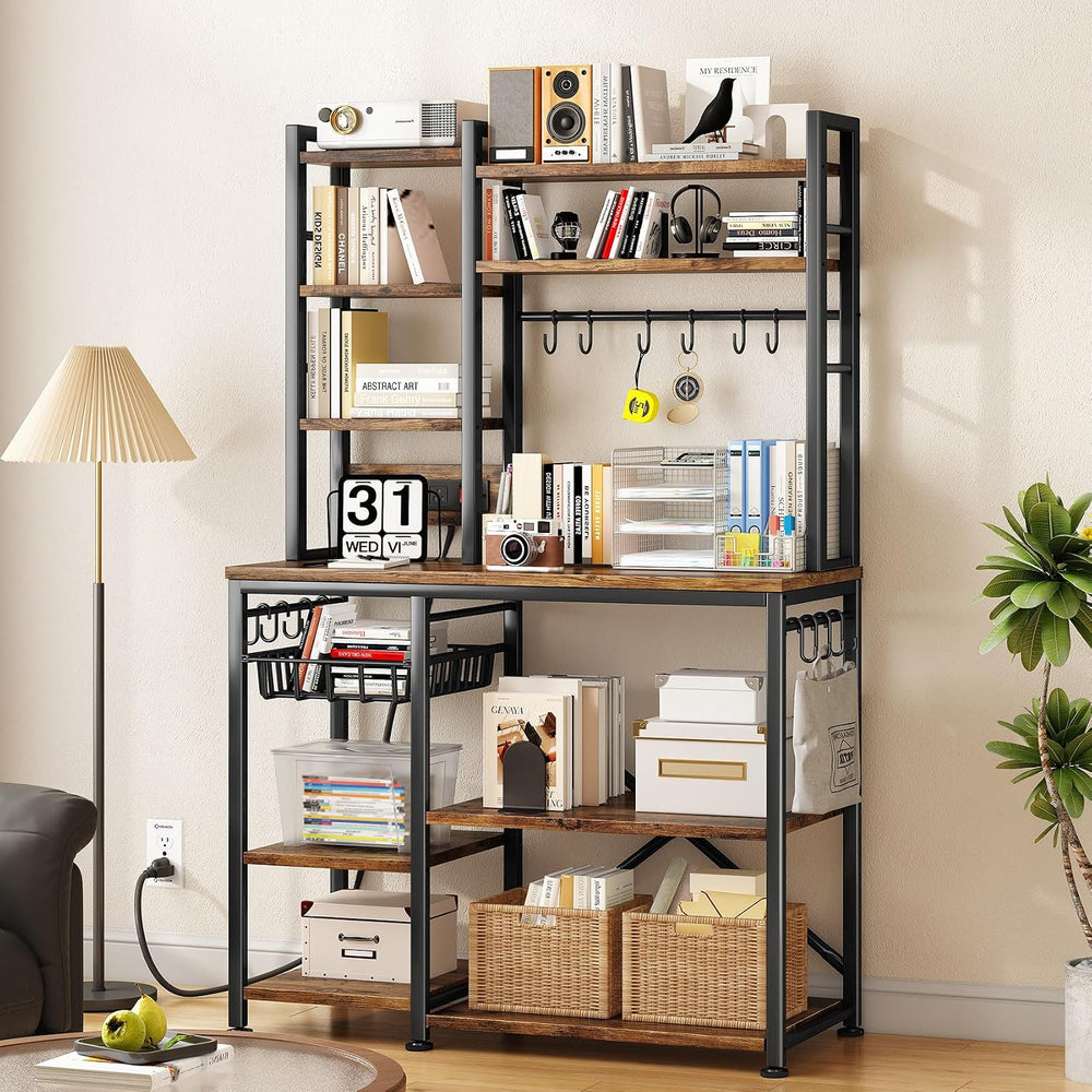SNTD Baker Rack with Power Outlet - Microwave Stand with Storage, Large Coffe...