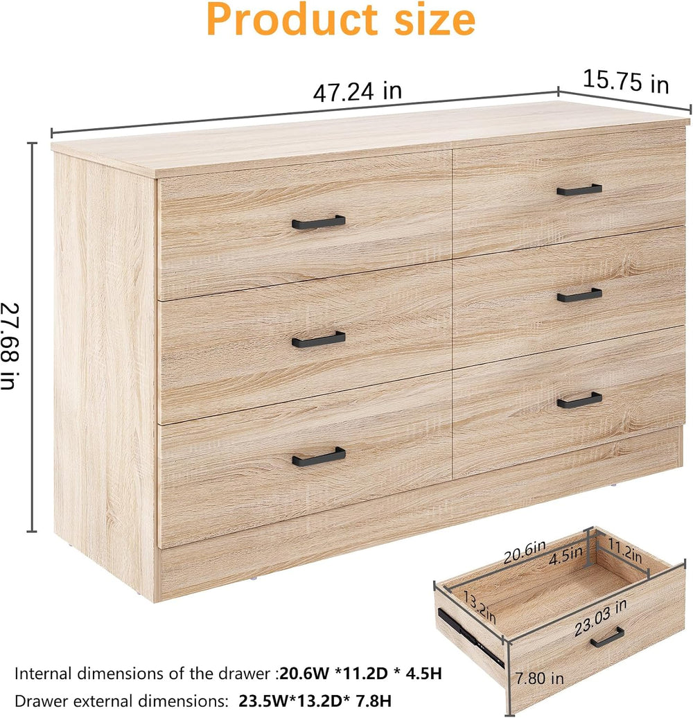 Dresser for Bedroom, 6 Drawer Double Dresser, Modern Chest of Drawers with De...