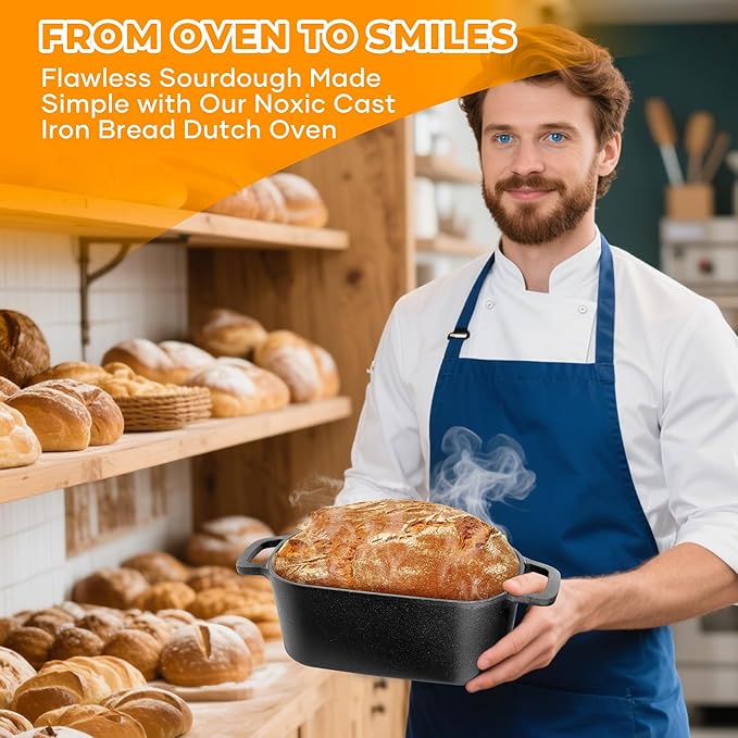 Oval Dutch Oven for Bread Baking, Pre-seasoned Cast Iron Bread Pans for