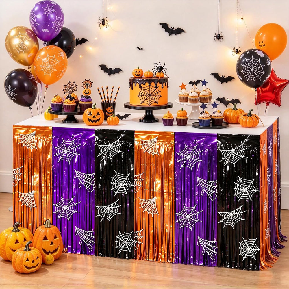 Halloween Fringe Table Skirt Halloween Party Decorations, 7 Pack