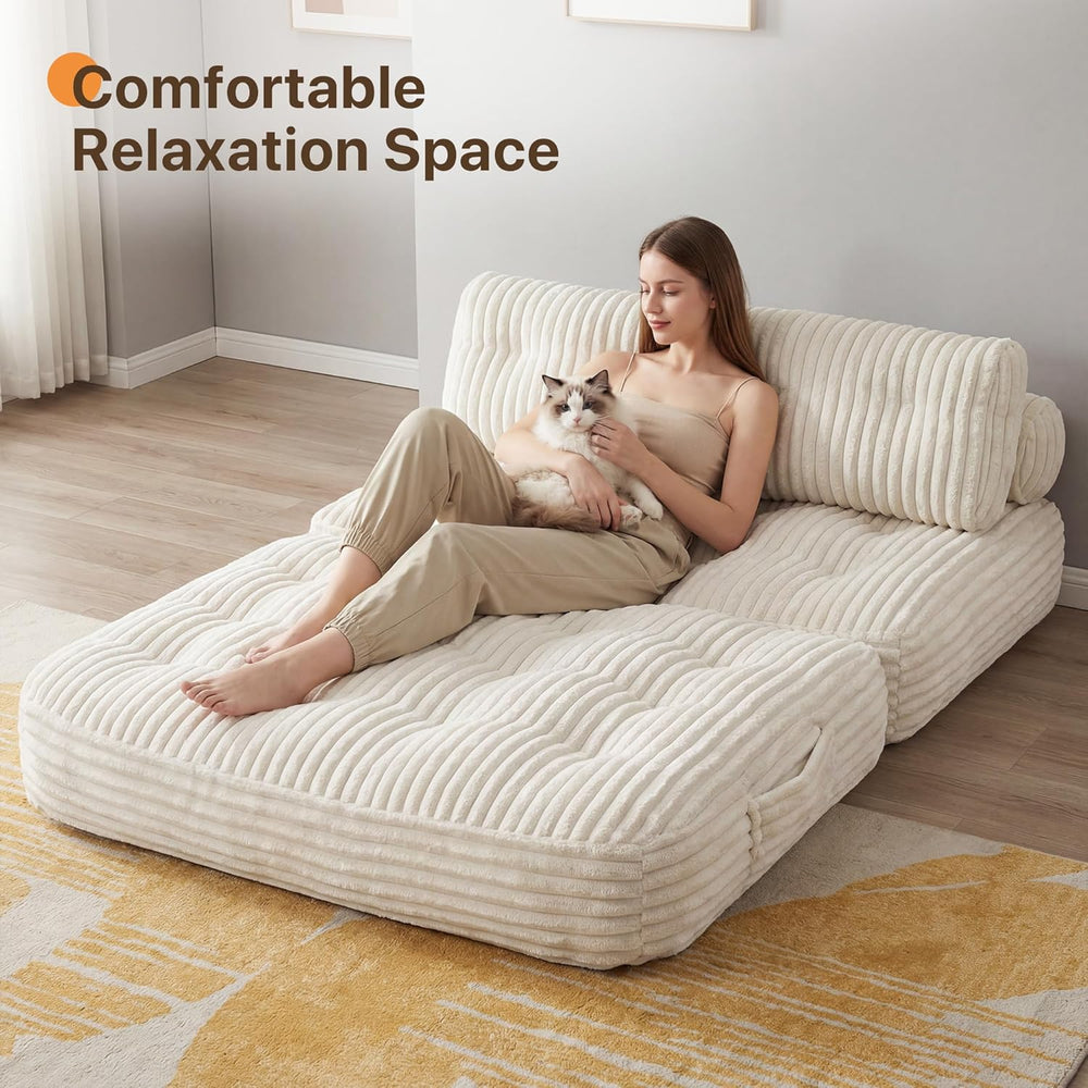Claiks Boneless Chair Folding Sofa Bed, Sleeper Chair, Beige, Double