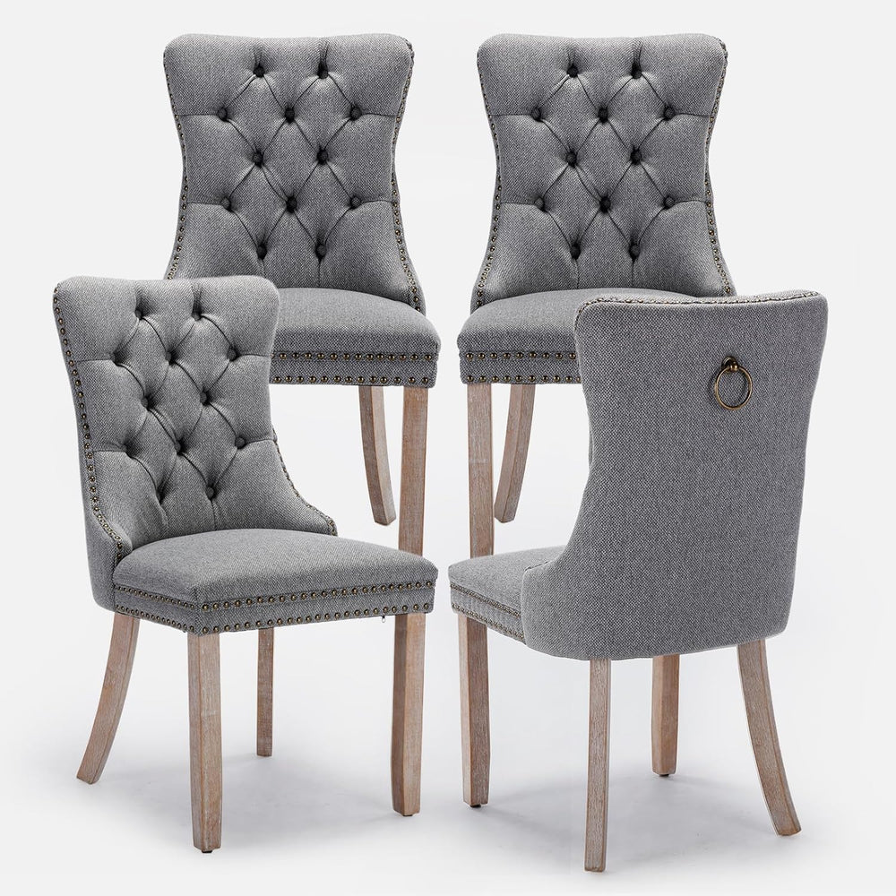 Linen Upholstered Dining Chairs Set of 4, Modern Style Kitchen Side Chairs wi...