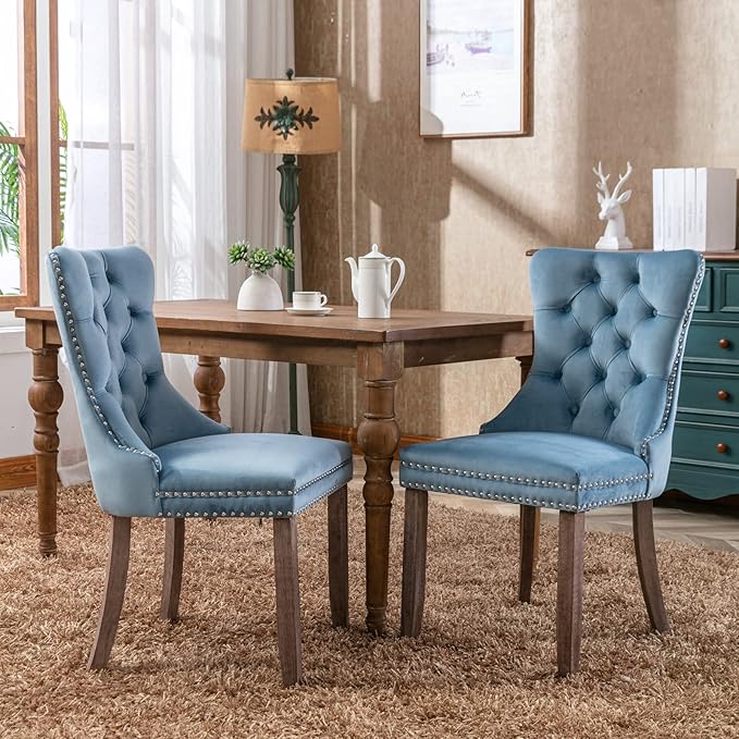 Velvet Dining Chairs Set of 2, Tufted Upholstered Dining Room Chairs with Bac...