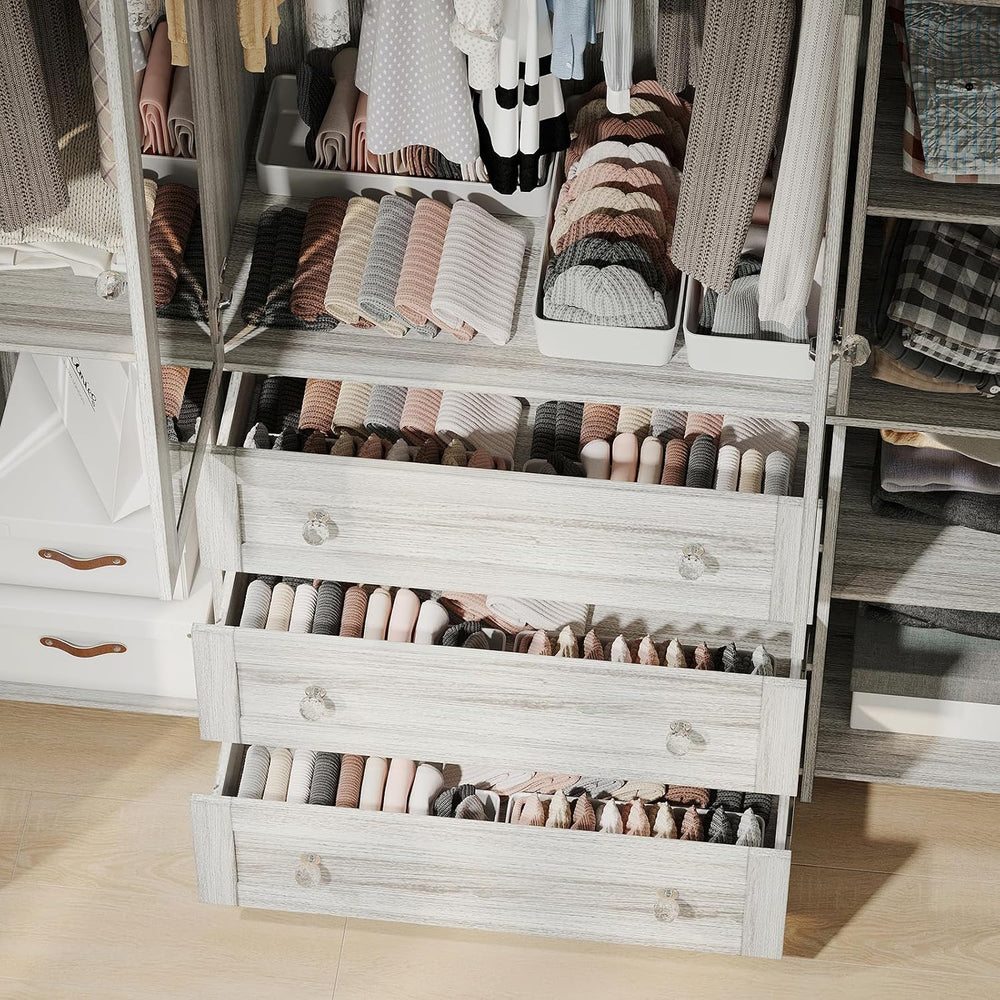 VOWNER 71" Armoire Wardrobe Closet with Drawers and Mirror, 6 Doors