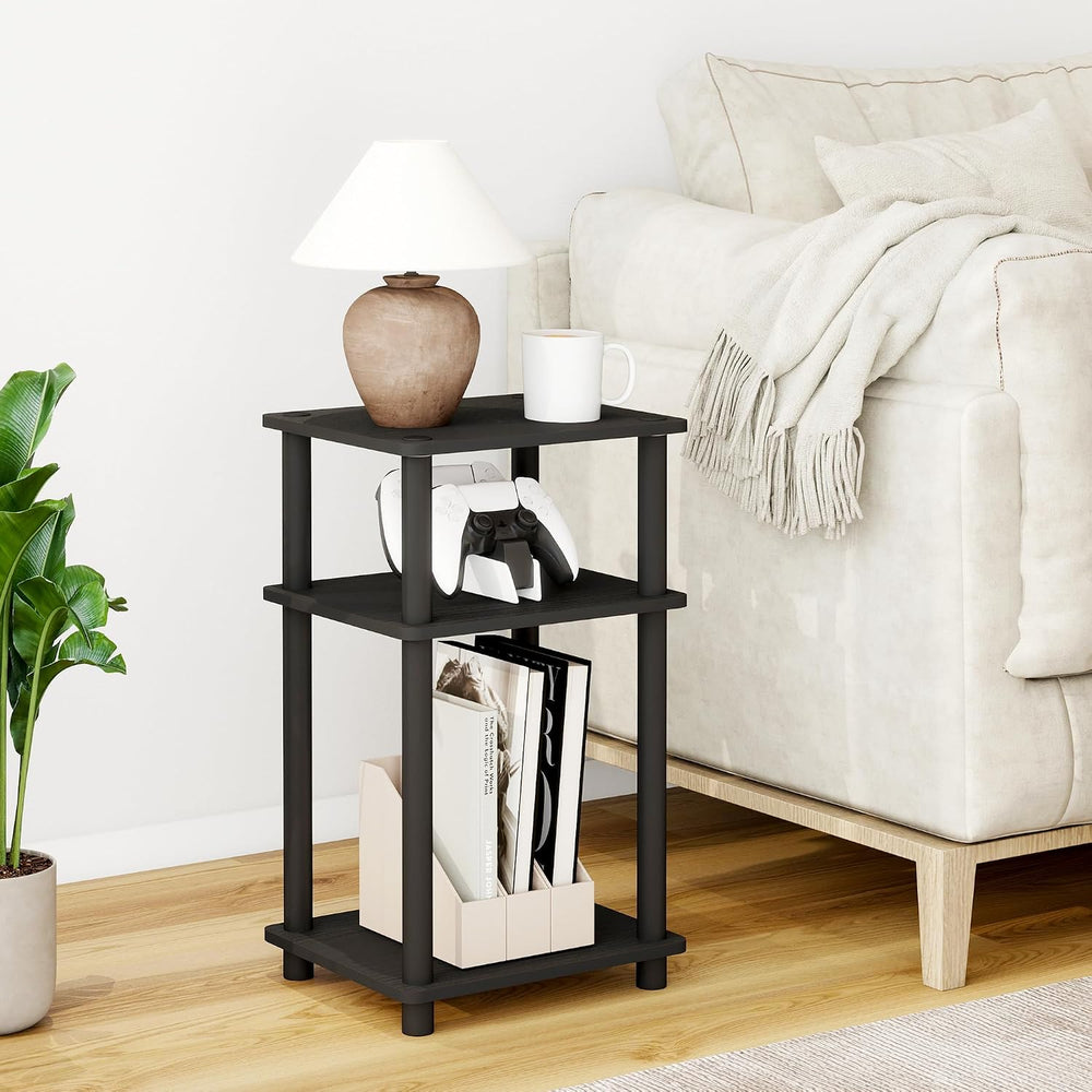3-Tier Black End Tables Set of 2, Engineered Wood Small Side Tables with Stor...