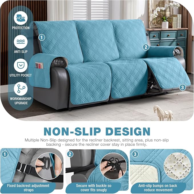 TAOCOCO 100% Waterproof Recliner Sofa Covers 3 Seater Split Couch Covers