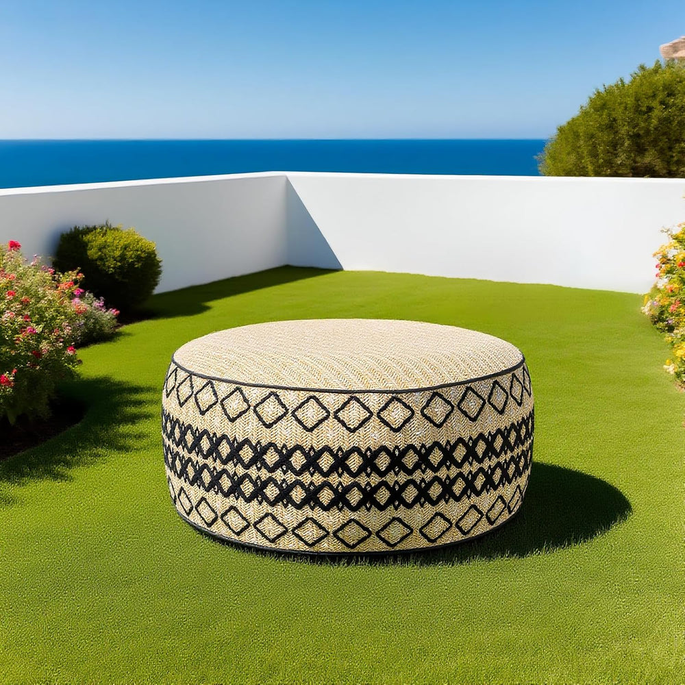 Outdoor Inflatable Ottoman with Air Pump, Embroidery Patio Footrest Stool D21...
